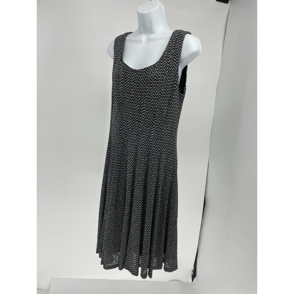 Nine West Black & White Sleeveless A-Line Midi Dress Women's Size 12